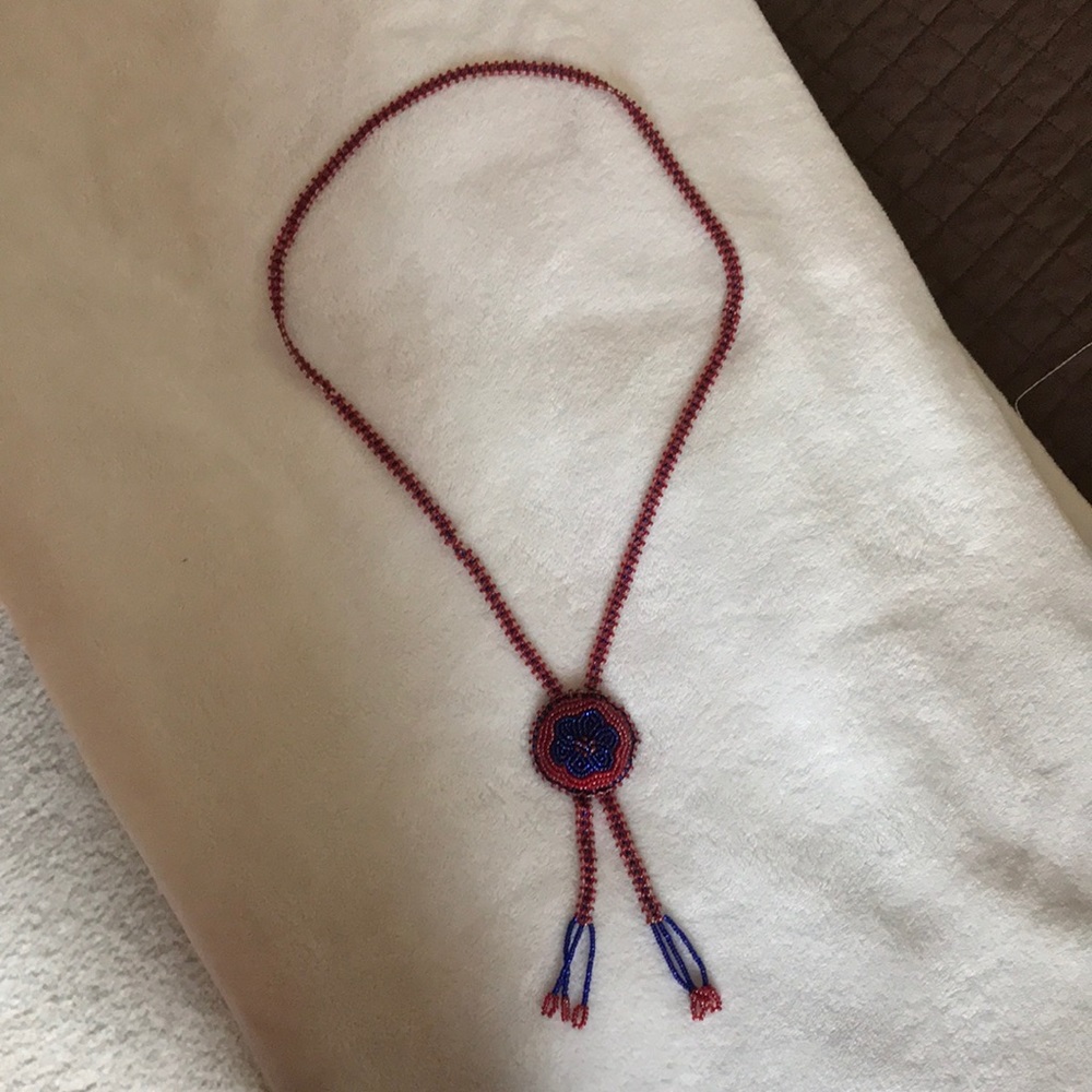 Red and blue beaded necklace